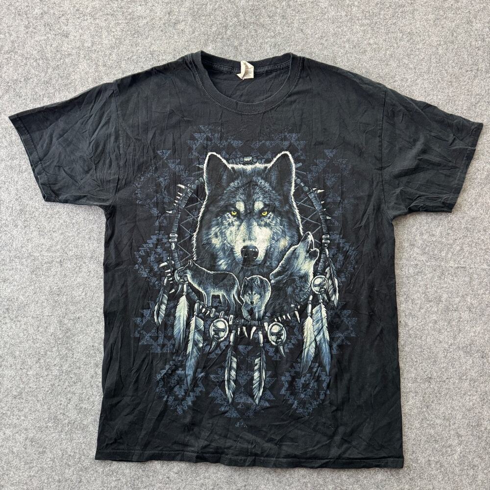 Vintage Wolf Dreamcatcher T Shirt Cotton Black Fruit of the Loom Size L S04